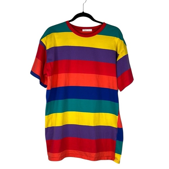Romwe Rainbow Oversized Casual Crewneck Short Sleeve 90's Y2K T-Shirt Size Small - Picture 1 of 5
